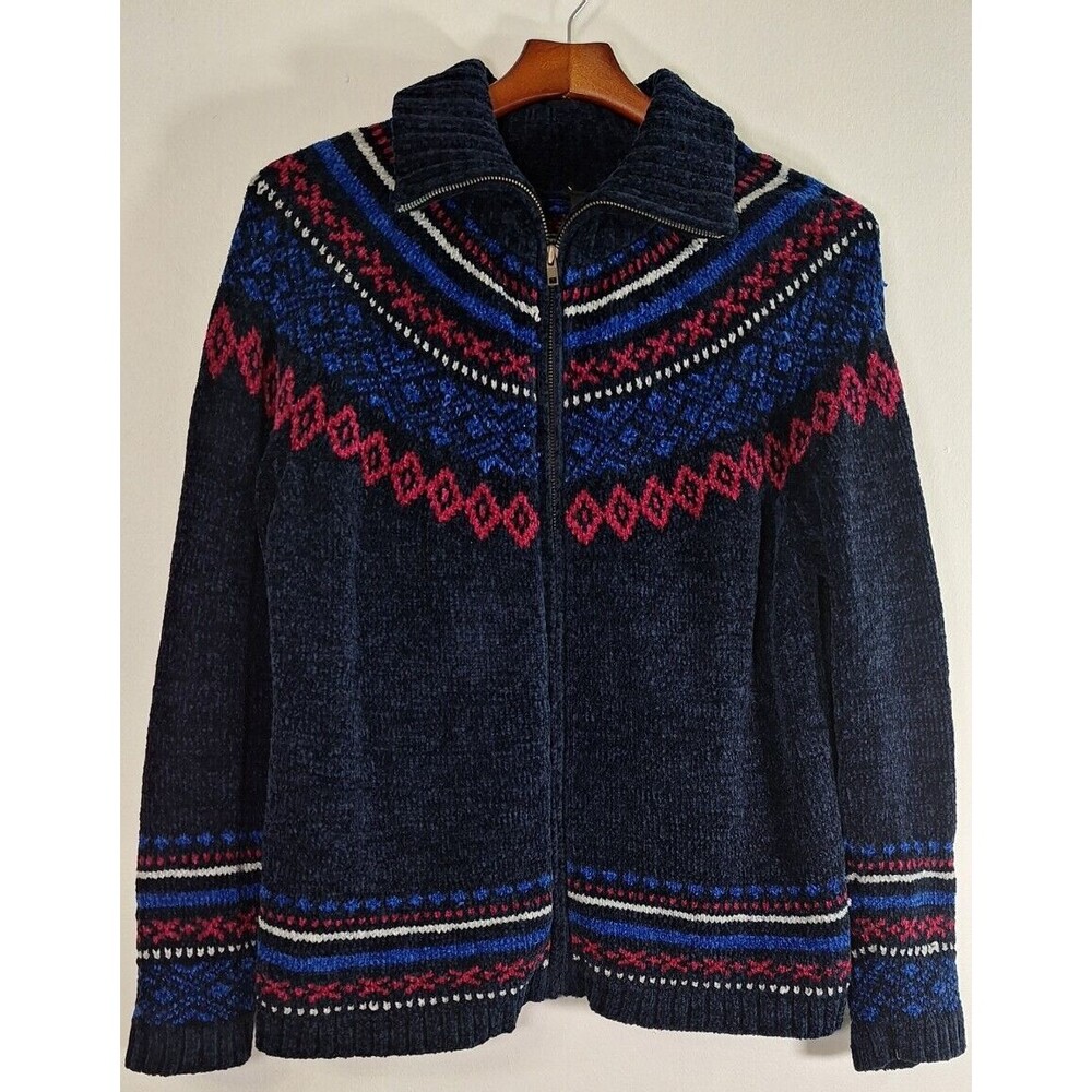 Vtg ERIKA‎ Full Zip Fisherman Sweater Jacket Women's Sz L 90's Granny Nordic